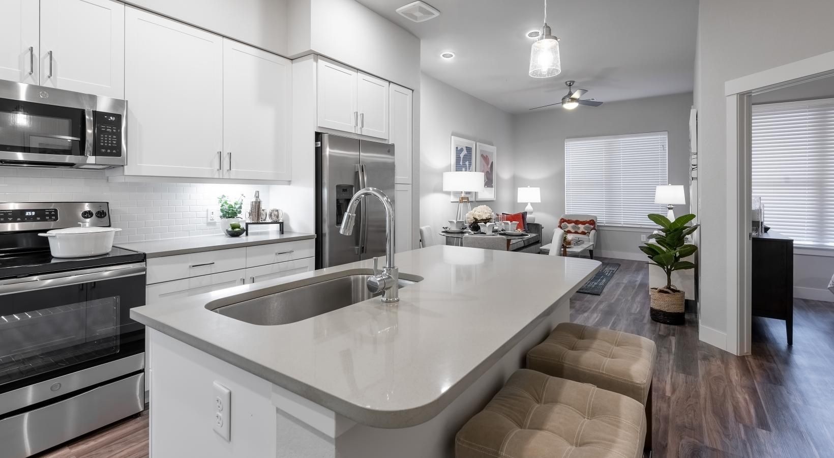 under cabinet lighting in open kitchen