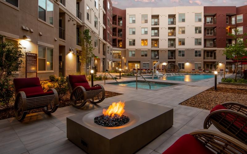 a fire pit in a courtyard